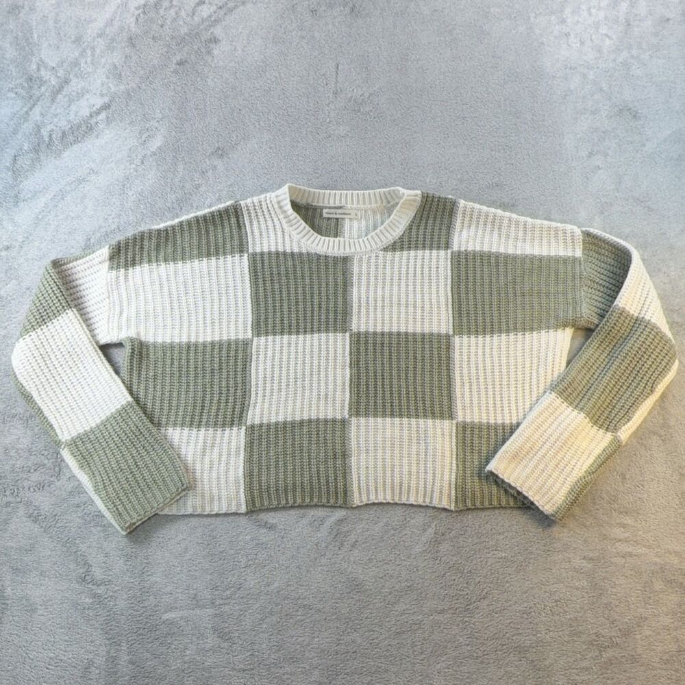Moon & Madison Women's Green Check Knit Pullover Sweater Size L Oversized